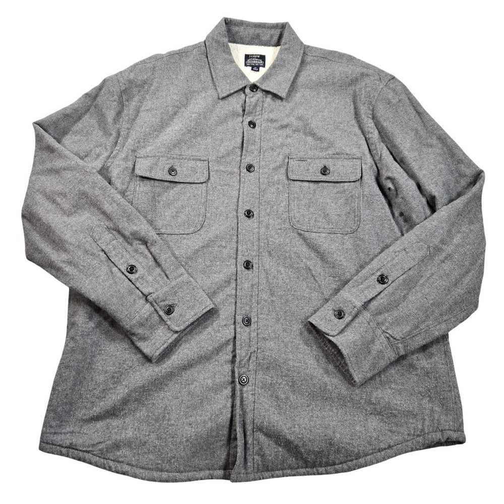 J Crew Jacket Mens XL Gray Flannel Sherpa Fleece Lined Shirt Shacket BI933